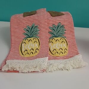 Pineapple Striped Kitchen Towels, Set of 2, Tropical Vibe, DII, 100% Cotton